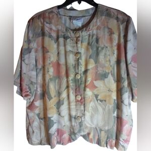 F R Sport Floral Button-Up Women's Top Size Large Cottagecore Fairy Lagonlook